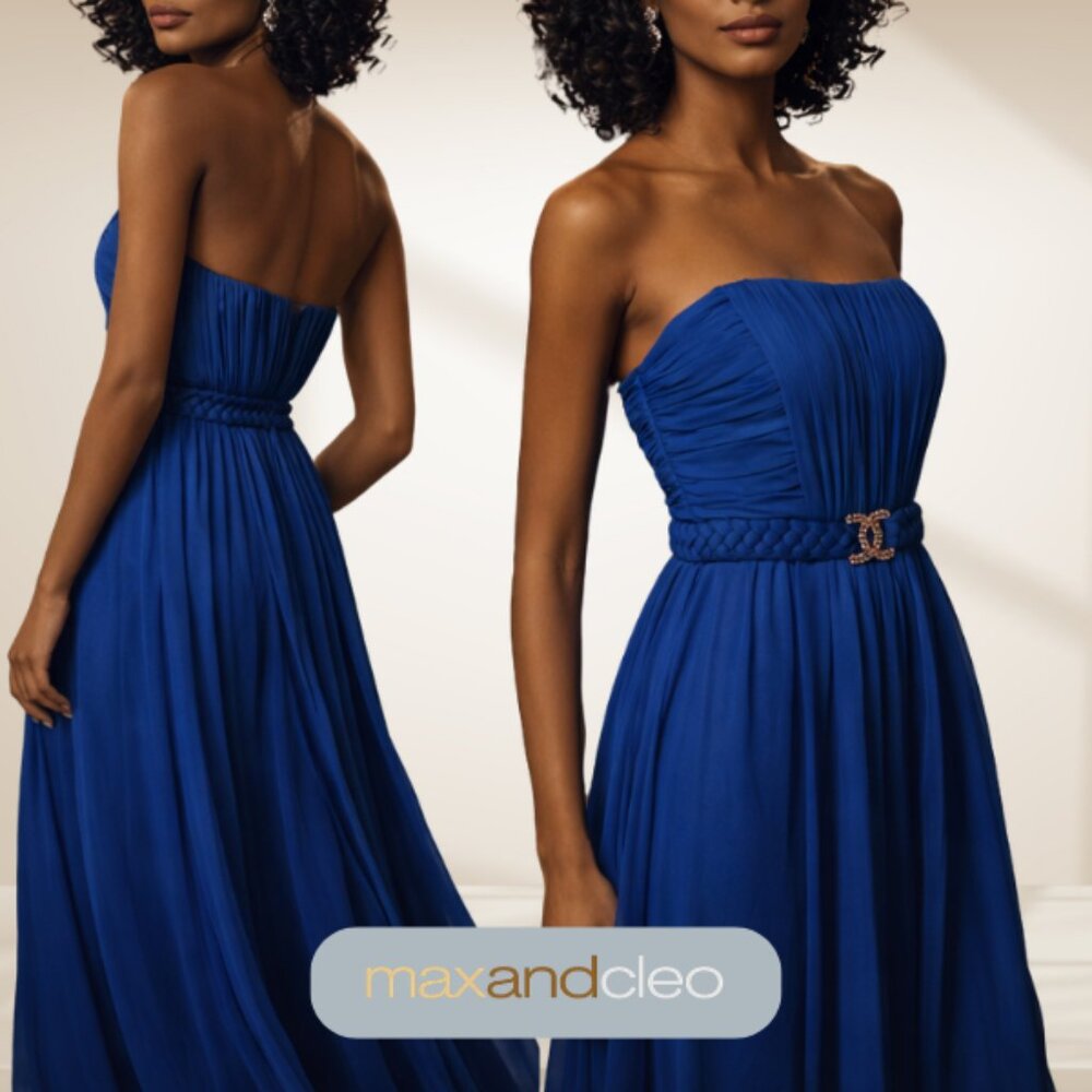 MAX & CLEO BY BCBGMAXAZRIA Royal Blue STRAPLESS GOWN SIZE  4